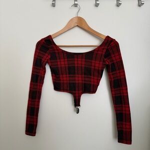 Unif Slater Red Plaid Crop Top